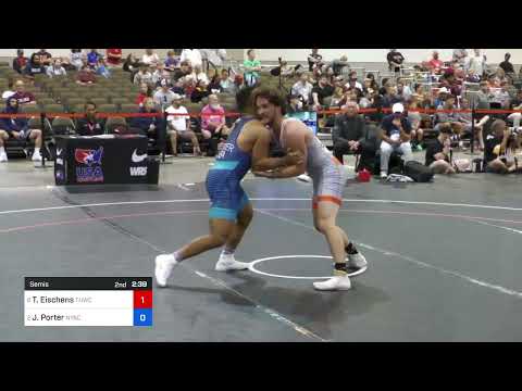82 kg Greco-Roman semifinals at the 2024 Senior World Team Trials in Omaha, Nebraska between Tyler Eischens, (NYAC Tar ...