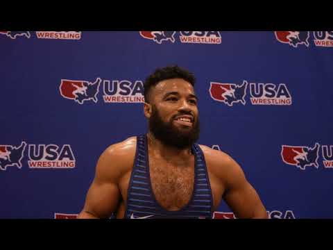 Jesse Porter, after qualifying for the Championship Series at the 2024 World Team Trials at 82 kg in Greco-Roman. About USA ...